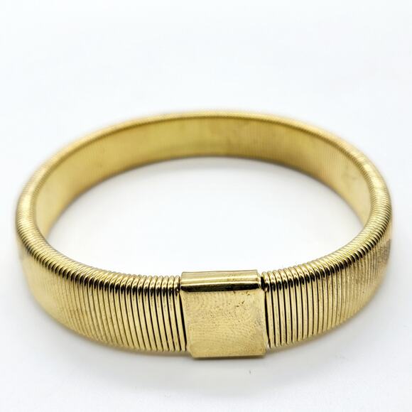 Vintage Cobra Stretch Antique Statement Bracelet Gold Tone Ribbed from The 80's - Picture 2 of 8